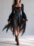 Abito con Orlo a Fazzoletto in Stile Bohemien con Stampa Paisley