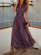 Beatrice | Abito Maxi in Chiffon con Collo a Chiave Viola