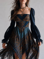 Abito con Orlo a Fazzoletto in Stile Bohemien con Stampa Paisley