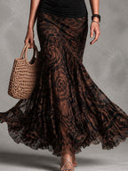Rossana | Set Due Pezzi Top Halter Nero e Gonna Maxi in Mesh Rose