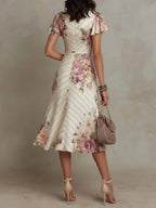 Alba | Abito Midi in Satin Floreale Elegante Retrò