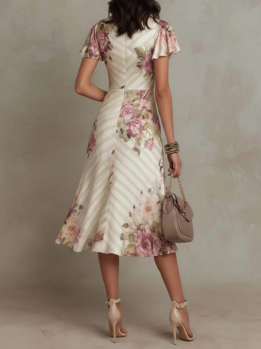 Alba | Abito Midi in Satin Floreale Elegante Retrò