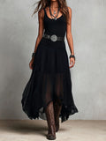 Penelope | Abito Maxi Boho Western Nero con Gonna in Tulle