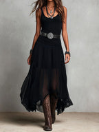 Penelope | Abito Maxi Boho Western Nero con Gonna in Tulle
