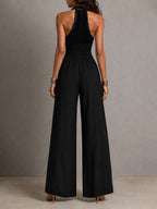 Nina | Tuta Boho Nera in Pizzo con Scollo a V e Gambe Larghe