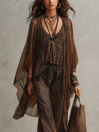 Set di tre pezzi in raso leopardato a gradiente bohemien