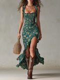 Zara | Abito Maxi Boho Retrò con Maniche Arricciate e Spacco Alto