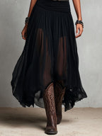 Penelope | Abito Maxi Boho Western Nero con Gonna in Tulle
