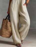 Bianca | Salopette Minimalista in Misto Lino con Zip e Ricamo