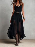 Penelope | Abito Maxi Boho Western Nero con Gonna in Tulle