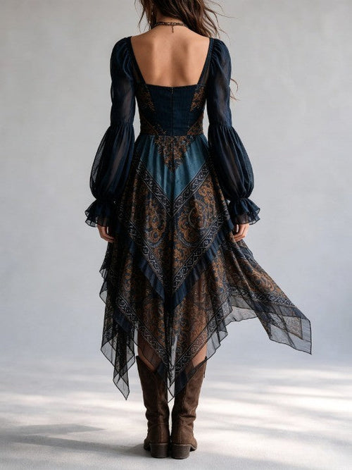 Abito con Orlo a Fazzoletto in Stile Bohemien con Stampa Paisley