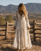 Serena | Abito Maxi in Pizzo con Maniche a Campana, Avorio