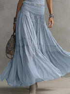 Rossella | Set Top in Pizzo Blue e Gonna Maxi Plissettata