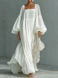 Sofia | Abito Maxi Loose con Maniche a Puff e Collo Quadrato