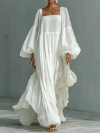 Sofia | Abito Maxi Loose con Maniche a Puff e Collo Quadrato