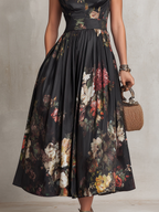 Martina | Abito Midi in Satin Plissettato con Collo a Fessura Nero