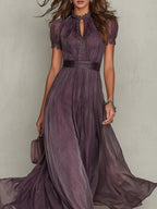 Beatrice | Abito Maxi in Chiffon con Collo a Chiave Viola