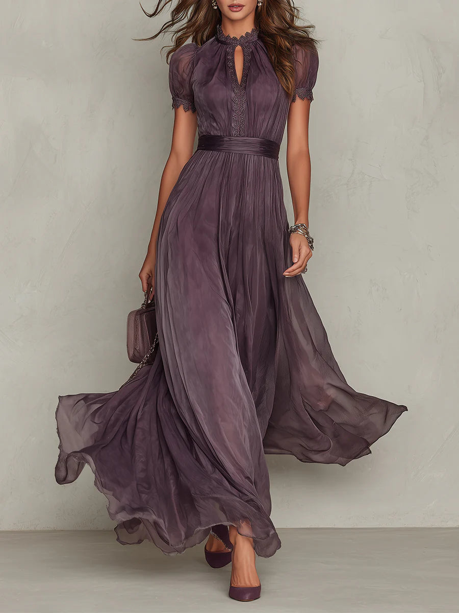 Beatrice | Abito Maxi in Chiffon con Collo a Chiave Viola