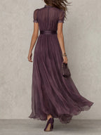Beatrice | Abito Maxi in Chiffon con Collo a Chiave Viola