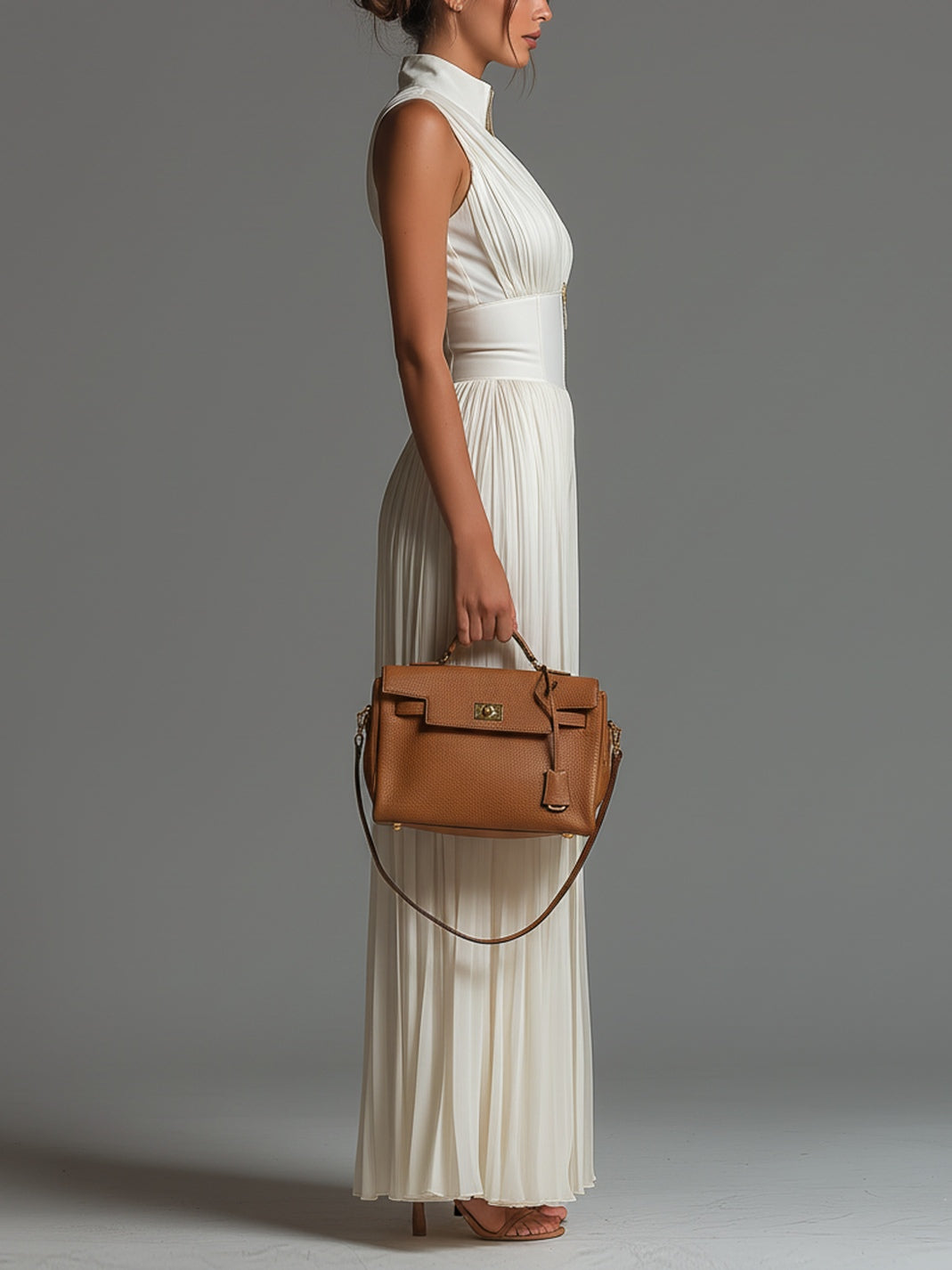 Nadia | Tuta in Chiffon Bianco Senza Maniche con Zip e Pieghe a Gamba Larga