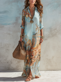 Cristina | Abito Maxi a Fiori Blu da Vacanza