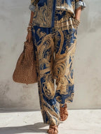 Beatrice | Set Camicia con Stampa Barocca Blu Navy e Pantaloni a Gamba Larga