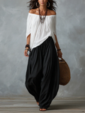 Valentina | Top Bianco Off-the-shoulder e Pantaloni a Lanterna