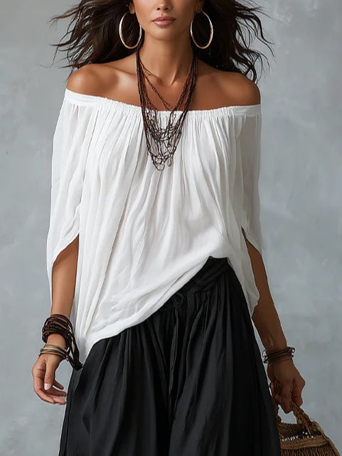 Stella | Top Bianco Off-the-shoulder e Pantaloni Lantern Larghi