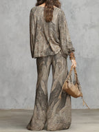 Beatrice | Top a Maniche Lantern Fantasia Paisley Grigio e Pantaloni a Gamba Larga