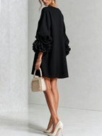 Abito Mini Button-down Nero con Maniche Floreali Stravaganti
