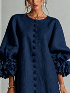 Abito Mini Button-down Floreale Blu Marino Con Maniche Floreali Stravaganti