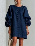 Abito Mini Button-down Floreale Blu Marino Con Maniche Floreali Stravaganti