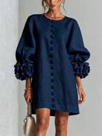 Abito Mini Button-down Floreale Blu Marino Con Maniche Floreali Stravaganti