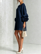 Abito Mini Button-down Floreale Blu Marino Con Maniche Floreali Stravaganti