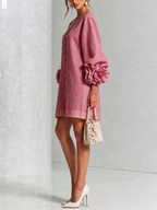 Abito Mini Button-down in Stile Vintage con Maniche Floreali Stravaganti