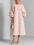 Abito Midi Button-down Floreale Rosa Con Maniche Floreali Stravaganti