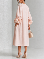 Abito Midi Button-down Floreale Rosa Con Maniche Floreali Stravaganti
