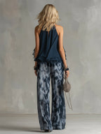 Ludovica | Completo in Chiffon con Top a Collo Alto e Pantaloni Larghi Stampati
